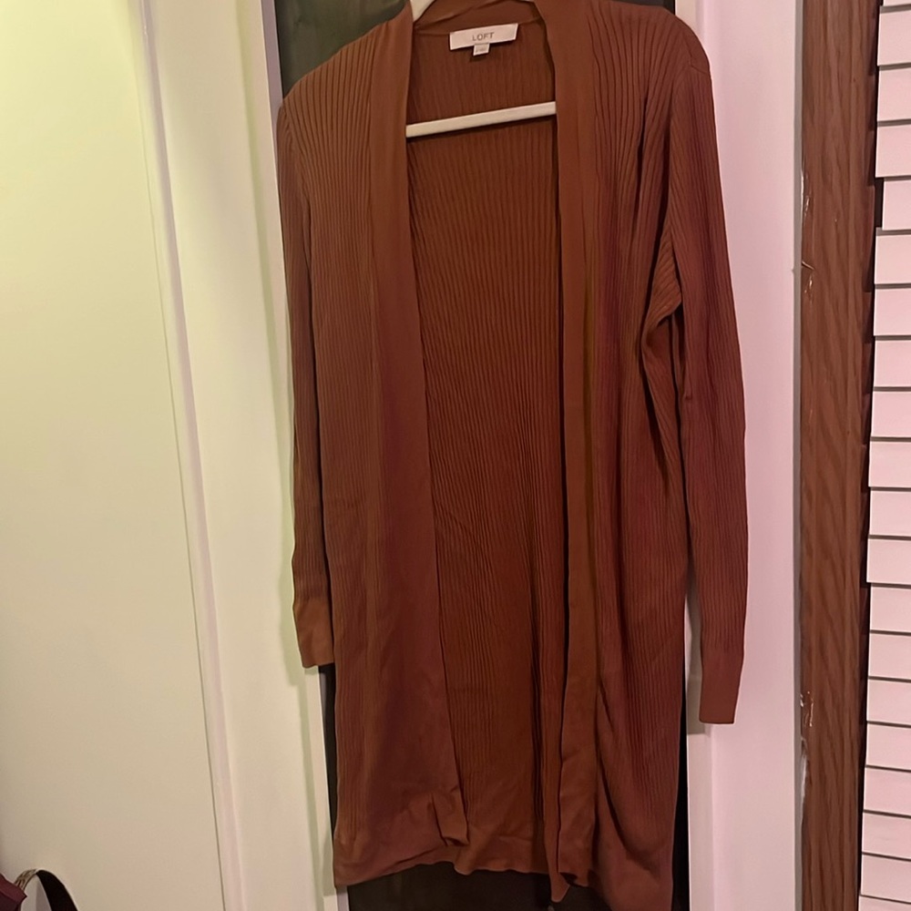 LOFT camel brown lightweight open cardigan size small camel brown